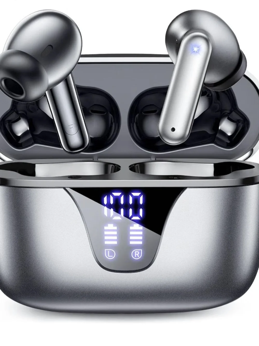 Amazon Silver True Wireless Earbuds with LED Charging Case